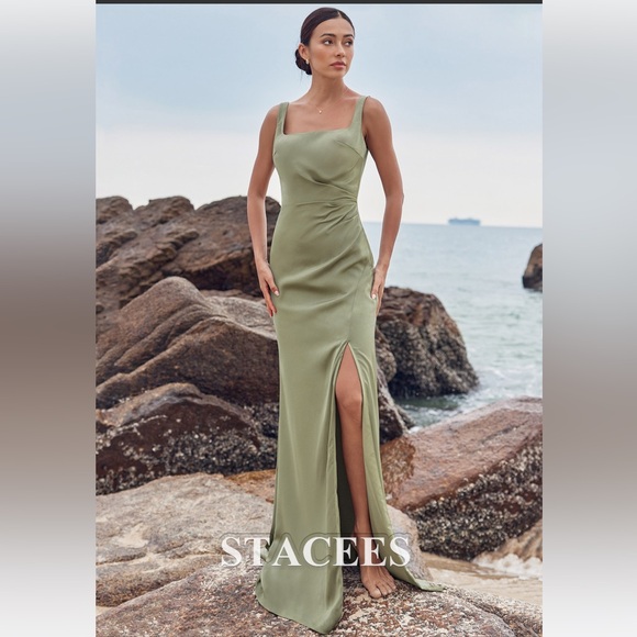 NWT Green Satin Bridesmaid Dress - Picture 3 of 10